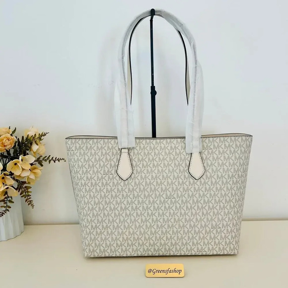 Michael Kors Purse & Wallet Sheila Large Signature Logo Tote Bag LT Cream MK - Picture 5 of 10